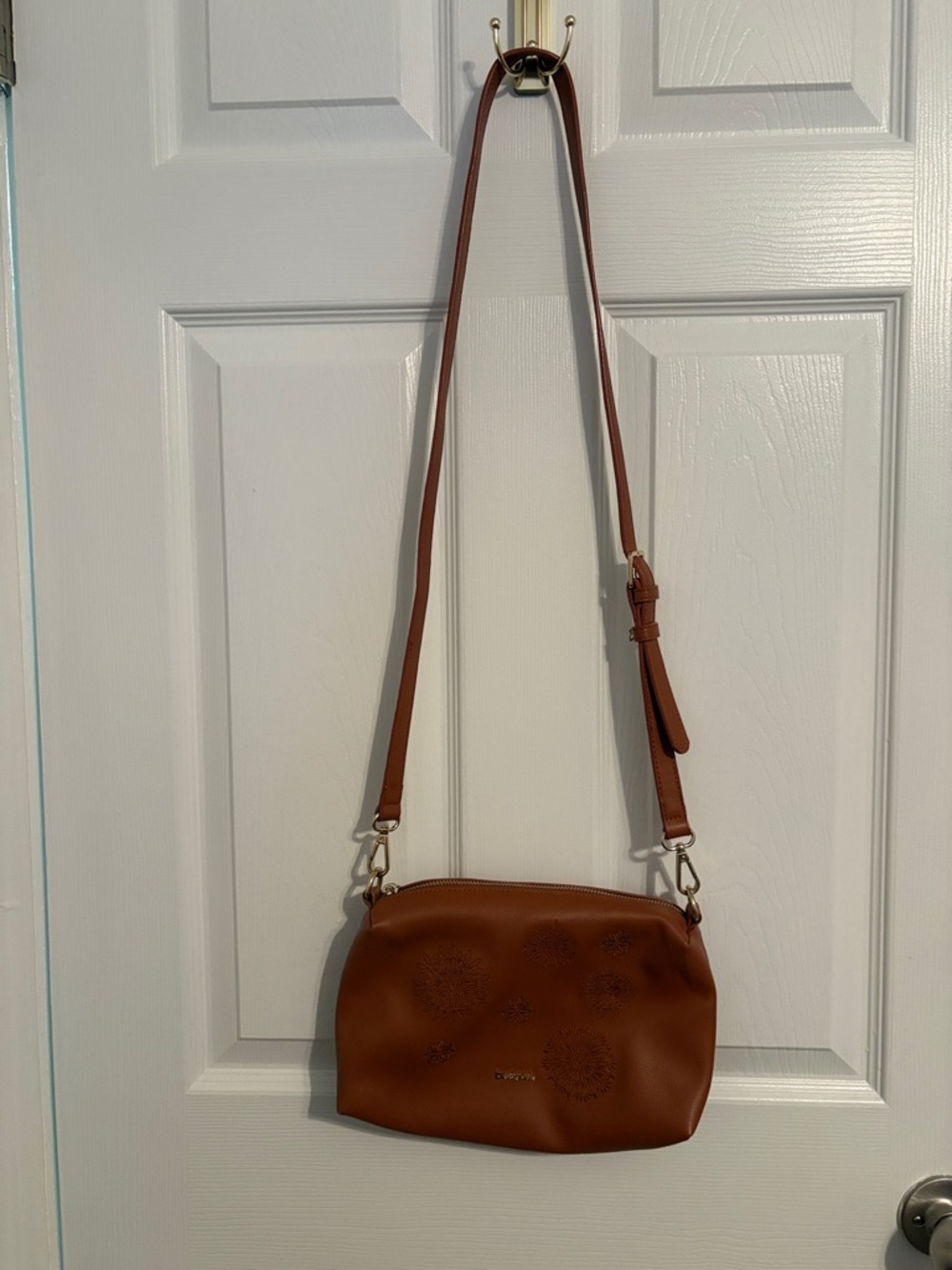 Brown Crossbody Shoulder Bag with Floral designs
